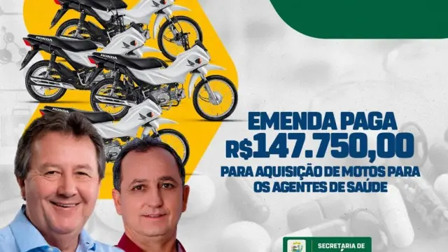 Prefeito Carlinho da Nacional agradece o Deputado Estadual Vilmar de Oliveria, que destinou através de emenda parlamentar, o valor de R$147.750,00, que visa a aquisição de motos para atender os agentes da Saúde que atende a zona rural de Miranorte
